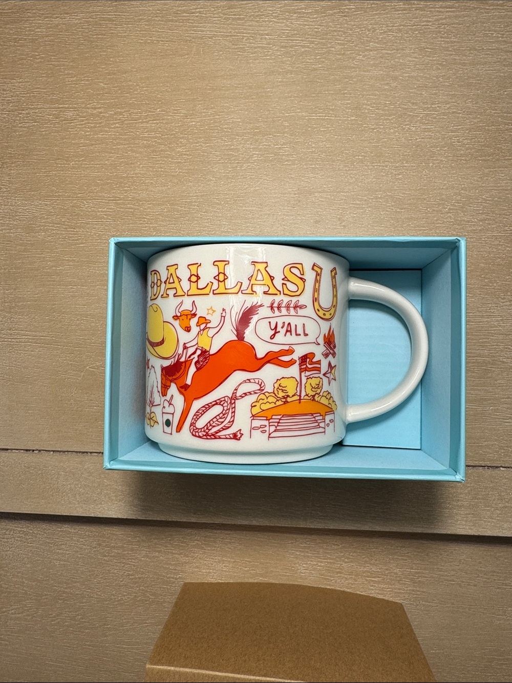 Starbucks  White Dallas Ceramic Coffee Mug with Orange and Yellow Design